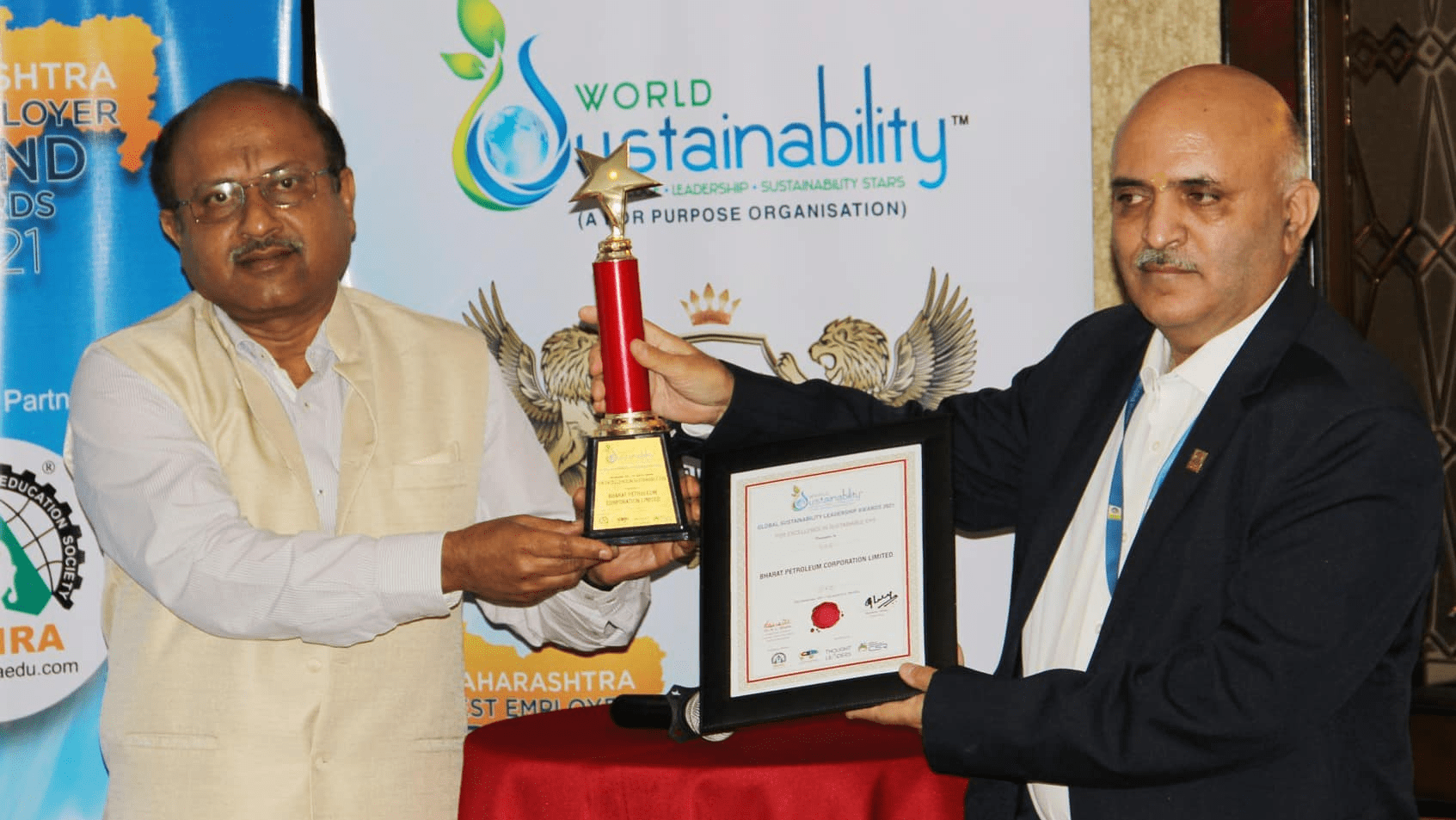 Certificate on Excellence in Sustainable EHS  at the World Sustainability Congress given to BPCL